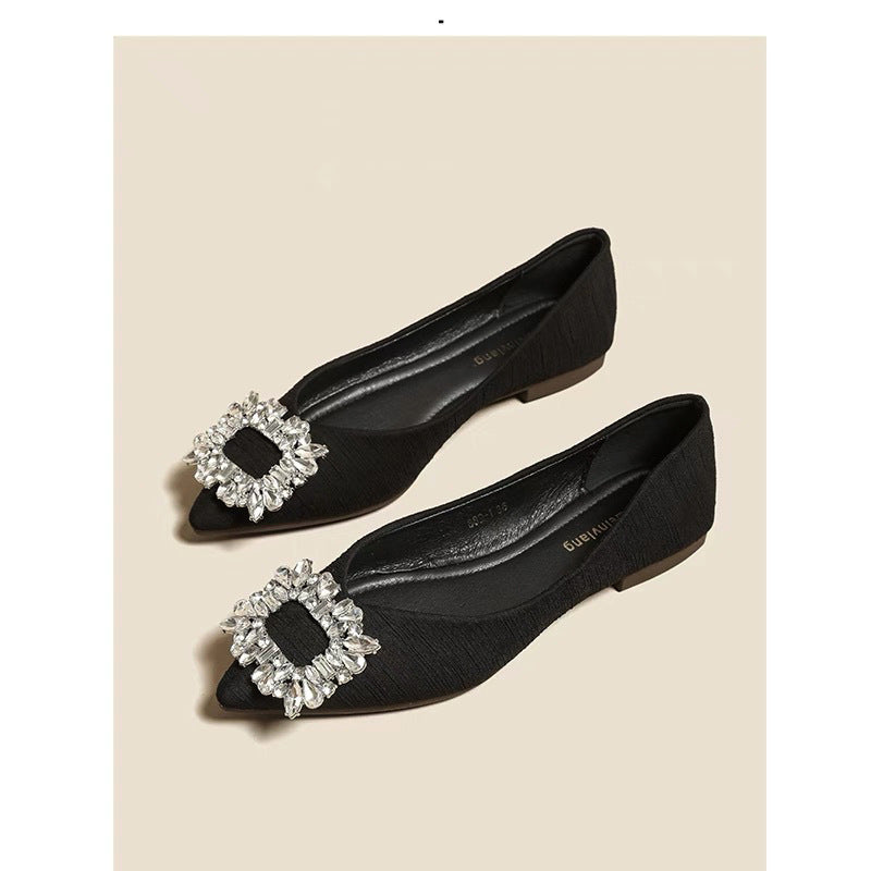 Women's Square Buckle Pointed Flat Shoes