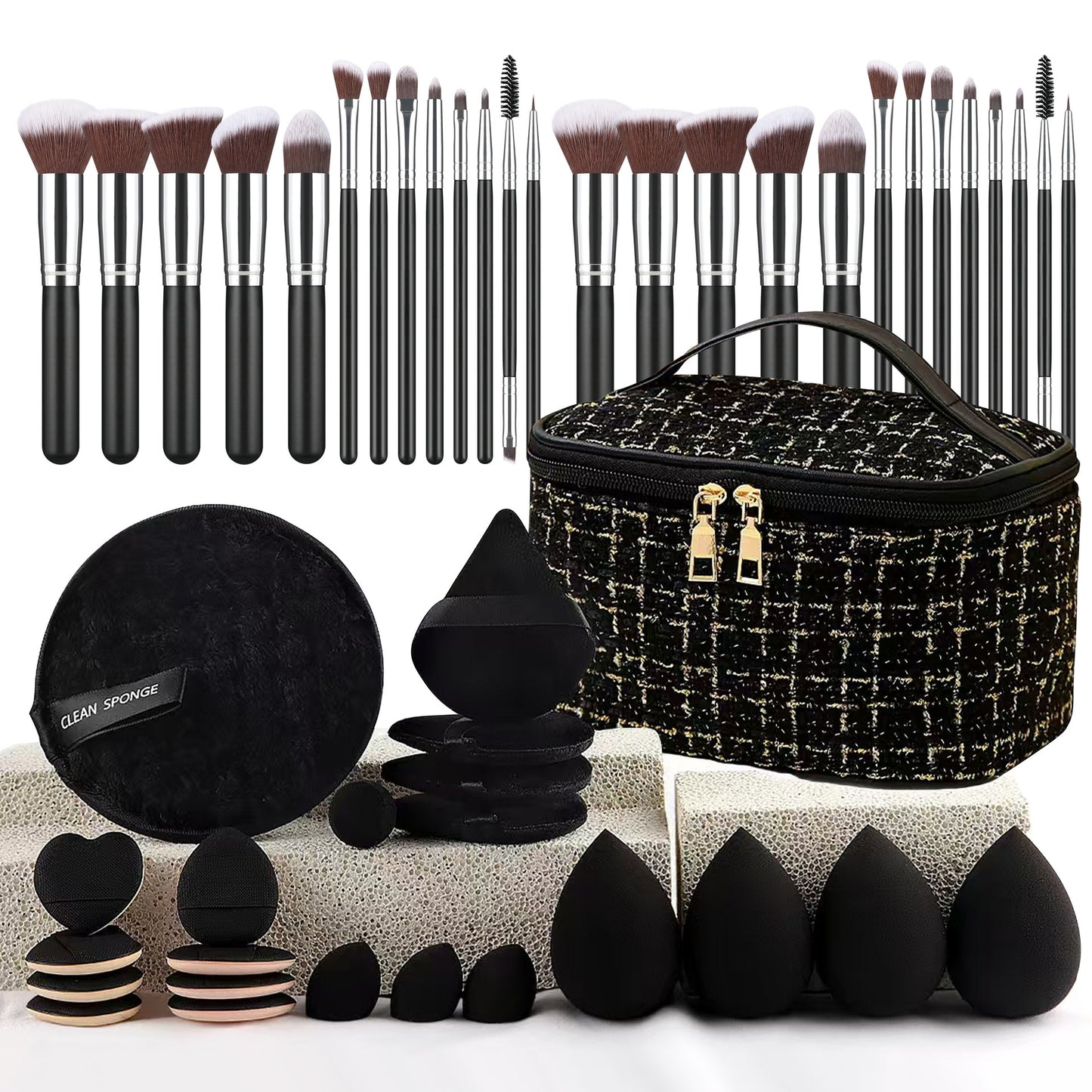 Professional Makeup Brush and Powder Puff Set 46 Pieces