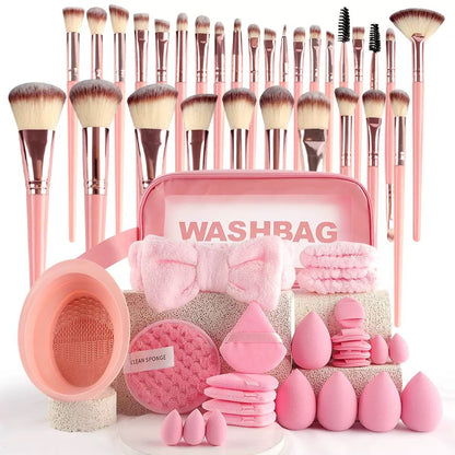 Professional Makeup Brush and Powder Puff Set 46 Pieces