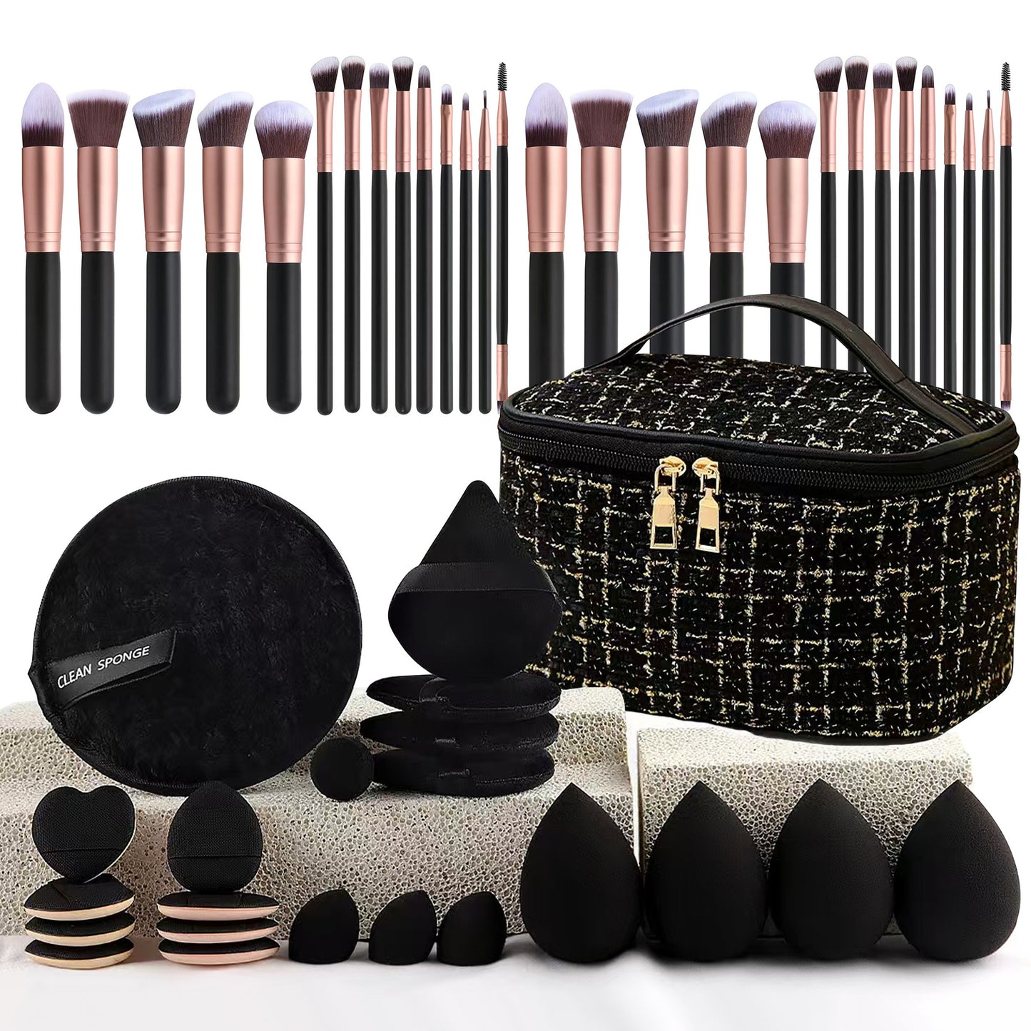 Professional Makeup Brush and Powder Puff Set 46 Pieces