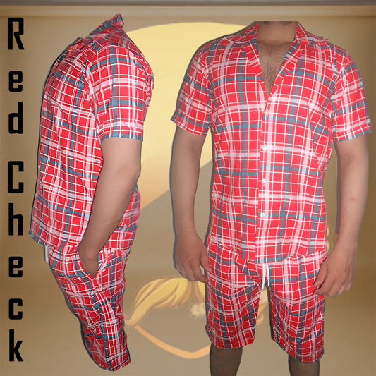 Shirt Short Suit Red-Check