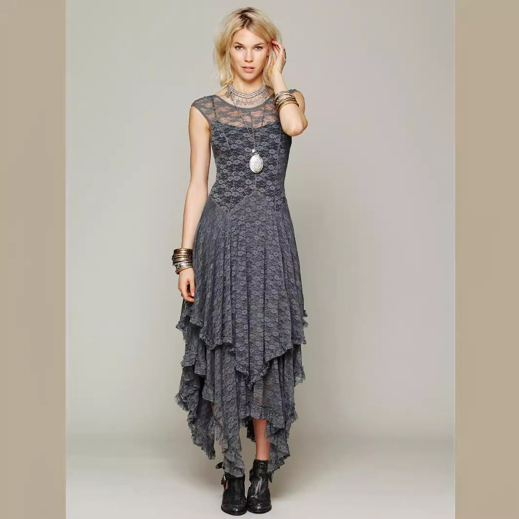 Womens Lace Dress with Irregular Hem