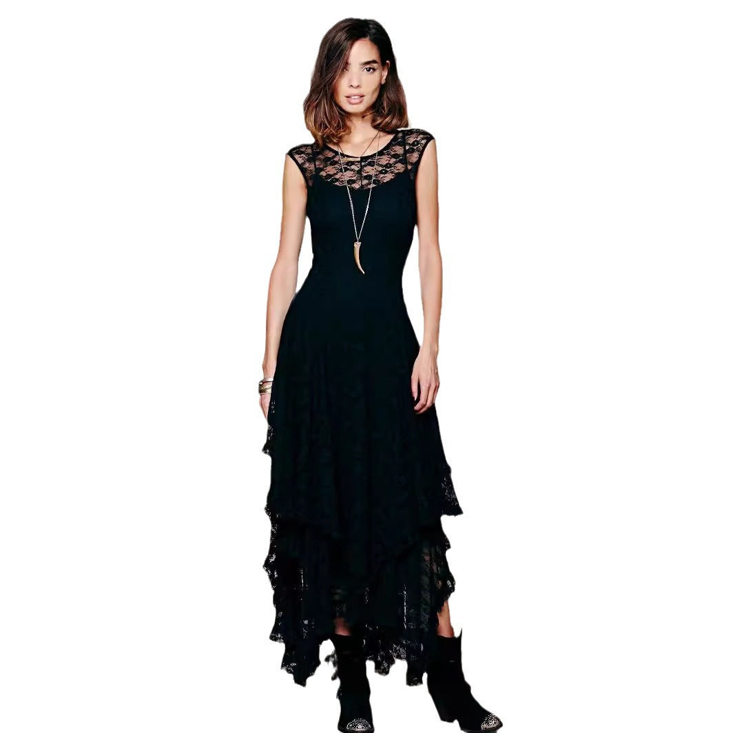 Womens Lace Dress with Irregular Hem